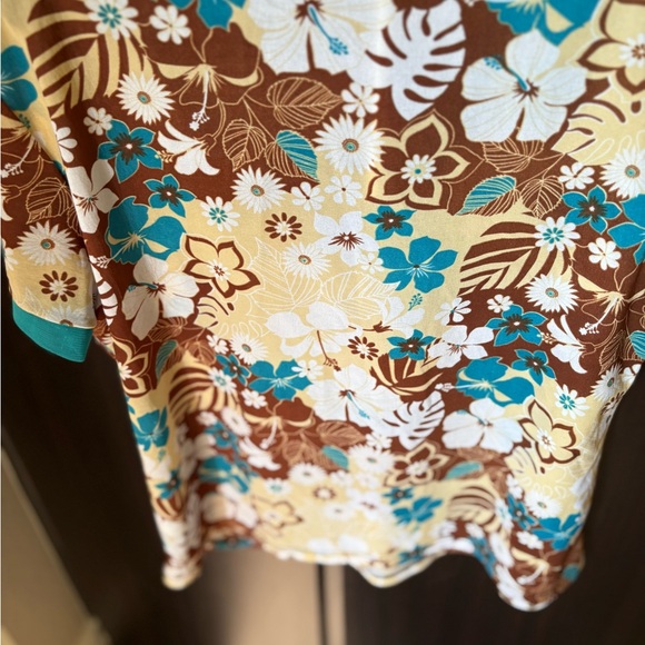 Floral V-Neck Women’s Top - Brown, Yellow, and Blue - Picture 3 of 3